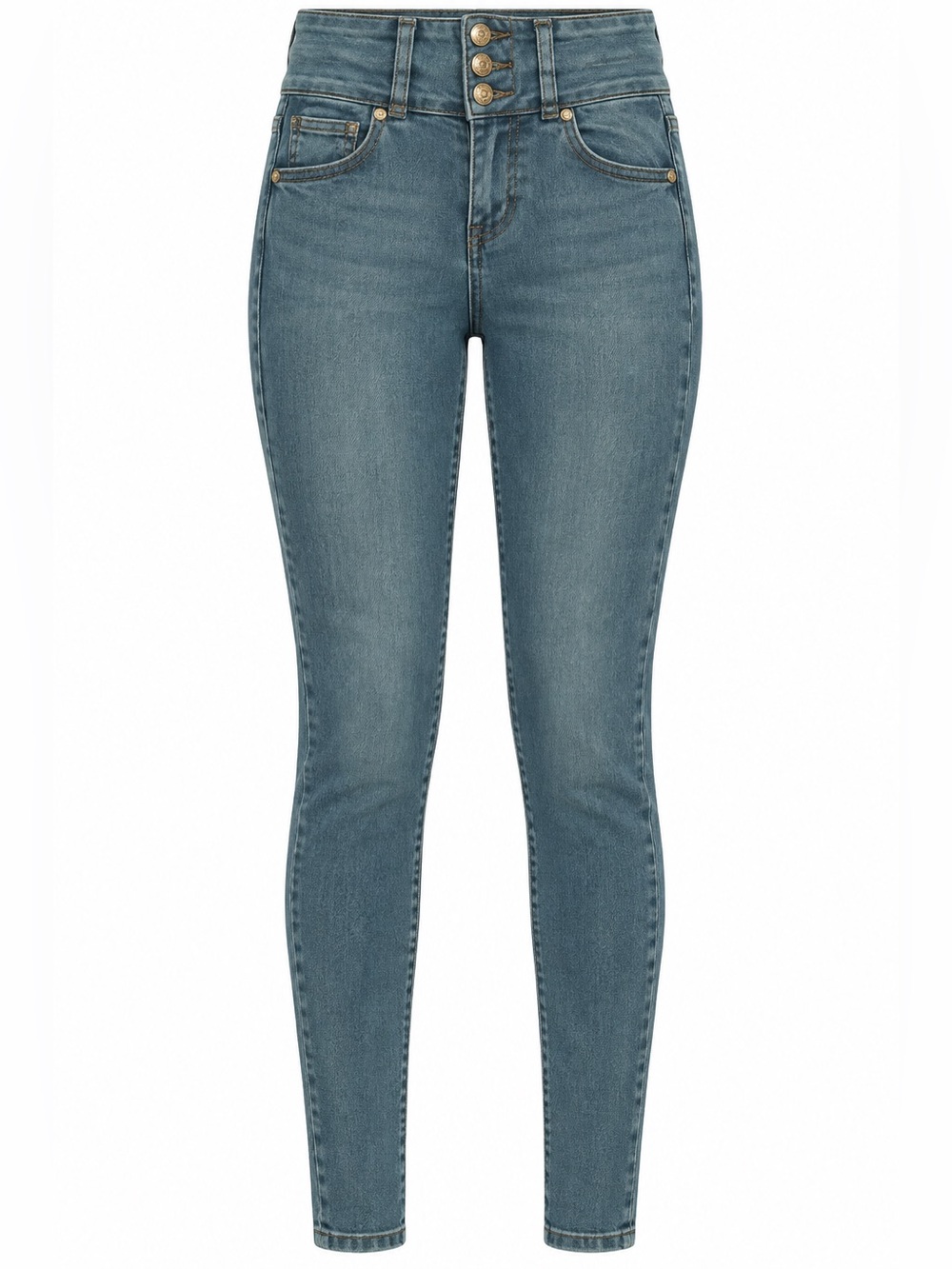 High-Waist Butt-Shaping Stretch Fitted Jeans in Faded Blue Rhinestones Size 13